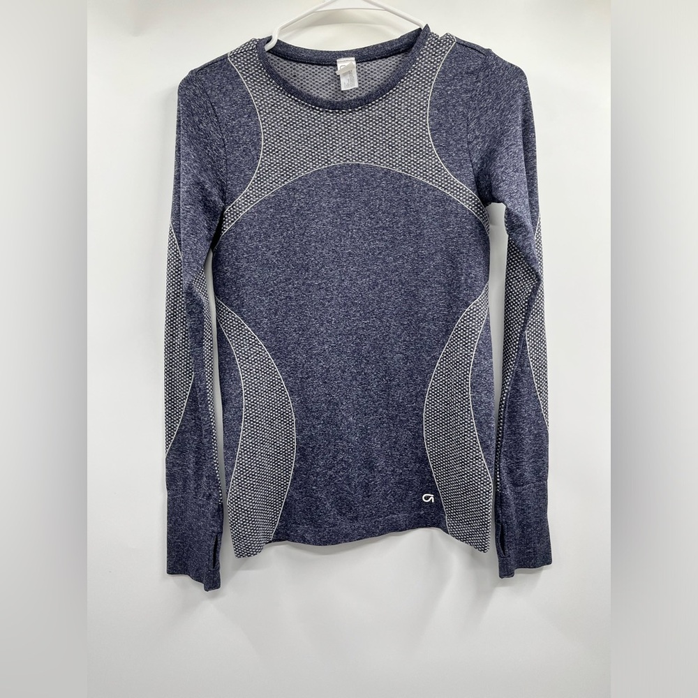 Gap Fit Motion Gray Blue Nylon Blend Long Sleeve Performance Tech Shirt Size S